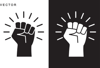 Fototapeta premium black hand raised fist vector, power hand logo silhouette, hand strength protest and solidarity