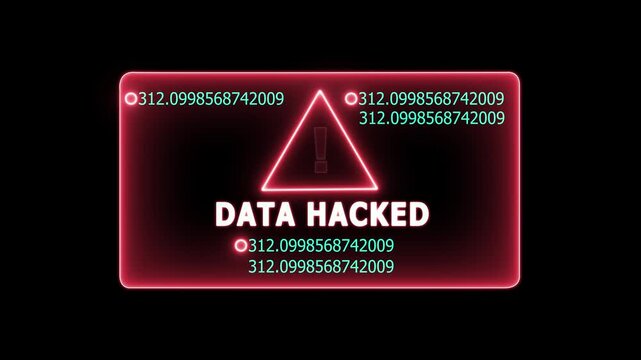 Data hacked.. security breach computer hacking warning message hacked alert ,hacked alert blackmailing virus countdown until deletion computer security, 4k background animation