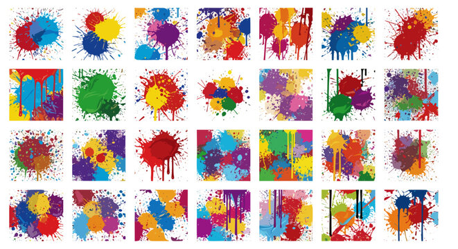 Collection of colorful abstract paint splashes and splatters