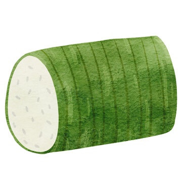 Watercolor illustration of Indonesian food lemang without bamboo