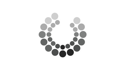 Minimalist circular progress bar or loading icon composed of multiple dots with a gradient transition from light gray to black.