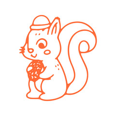 Cute Squirrel with Acorn Outline
