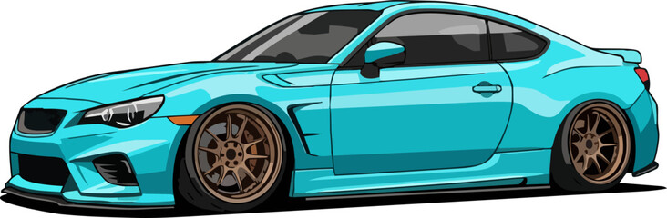 A high-performance sports car illustration viewed from the side showcasing its vibrant color and sleek design on a clean background © faisalaladabi