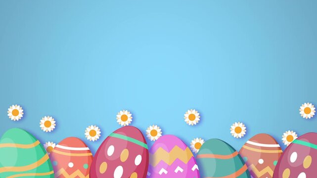 Colorful easter background with eggs and flowers