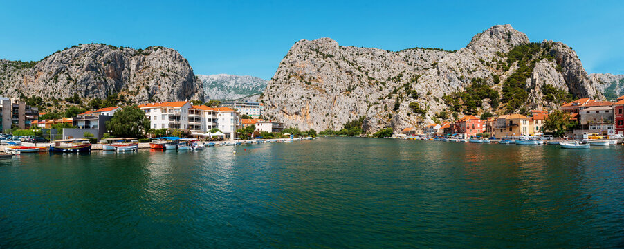 Omis Croatia coastal town between dramatic mountains and Adriatic Sea