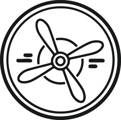 Fototapeta premium Outline vector illustration of a three bladed propeller inside a circle with motion lines