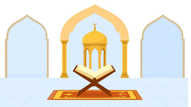 Islamic holy book icons, Quran book vector, religious symbol illustration, muslim prayer design, spirituality concept art, cad drawing flat vector illustration
