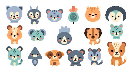 Fototapeta premium Collection of cute cartoon bear faces and animals in various designs