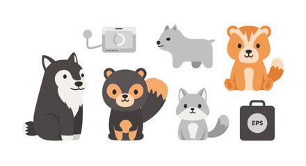 Cartoon animal illustrations husky bear fox wolf and camera designs © Hadi