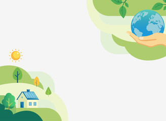 サステナブルエネルギーと地球保護のフラットデザイン背景