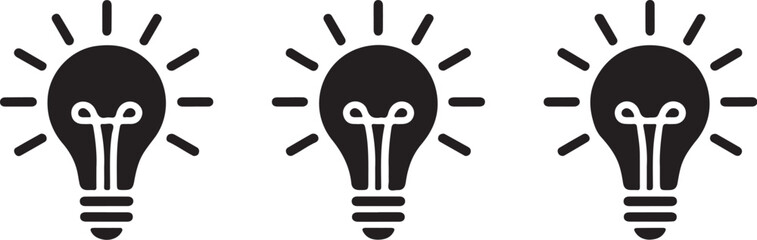 Set of minimalist light bulb icons showing simple filament design representing bright ideas innovation creativity and logical thinking in flat black style isolated on transparent background © Mohammod Foysal SSF.