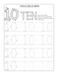 Number 10 Tracing Worksheet for Kids