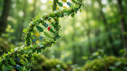 Obraz premium Plant DNA helix with colored leaves in forest