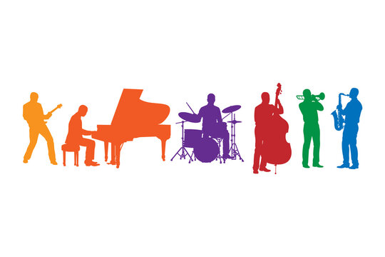 Colorful Group of Musicians Silhouette Illustration