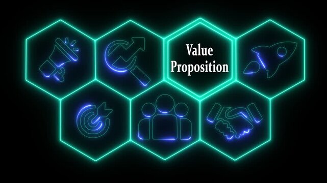 Business Value Proposition concept animated on abstract technology background. Business, Technology, Internet and networking concept.