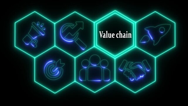 Business Value chain concept animated on abstract technology background. Business, Technology, Internet and networking concept.