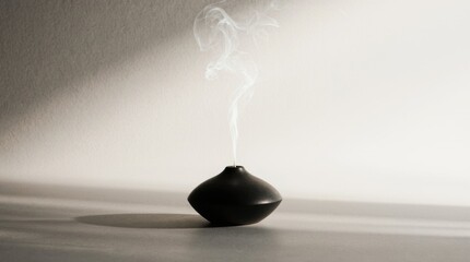 Minimalist Incense Stick Burning in Matte Black Ceramic Holder &mdash; Calm Atmosphere, Mindful Pause & Sensory Still Life
