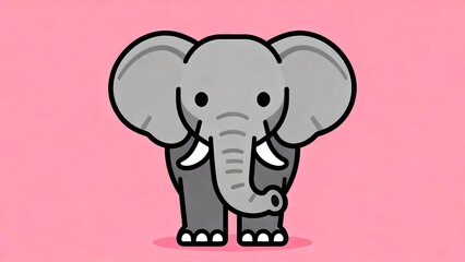 Grey Cartoon Elephant On Pink Background