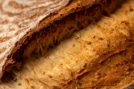 Sourdough bread extreme close-up, delicious homemade loaf