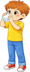 Cute boy drinking milk healthy habit cartoon illustration