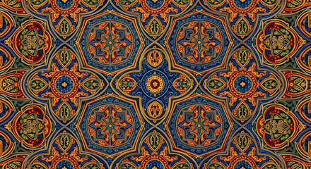 Fototapeta premium Vibrant Traditional Arabic Geometric Pattern with Intricate Repeating Designs