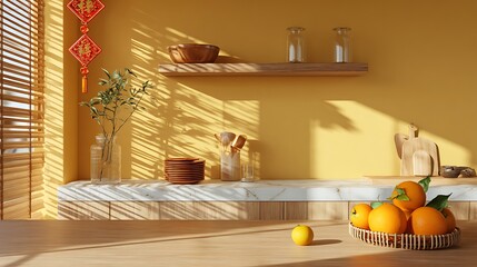 Traditional Kitchen with Red Lanterns Decor / 赤い提灯が飾られた伝統的なキッチン