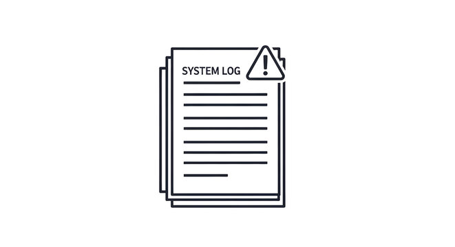 Error log document icon featuring warning symbol on a stack of papers indicating system issues and potential technical problems or system failures in a simple design.