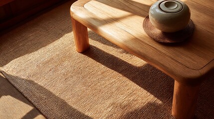 Close-up of Wood Furniture with Sunlight / 日差しが差し込む木製家具の接写