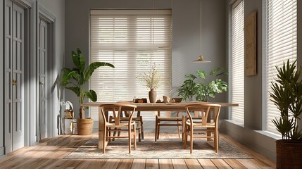 Bright Dining Space with Houseplants / 観葉植物のある明るいダイニングスペース