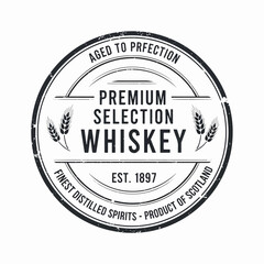 Fototapeta premium Retro Bourbon Distillery Logo with Elegant Decorative Frame and Classic Wooden Barrel Illustration