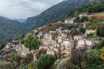 Fototapeta premium Ruins of the abandoned ghost town Gairo Vecchio, Sardinia, Italy 