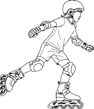 Line art roller skating child vector illustration