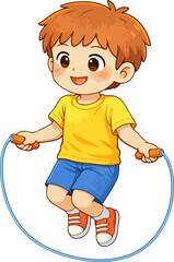 Cute boy jumping rope exercise cartoon illustration