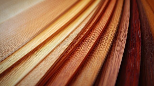 Wood Grain Swatches: Detailed view of wooden sample swatches showcasing various colors and textures, presenting a range of choices for design projects.