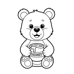 Naklejka premium Cute cartoon bear holding a jar of honey