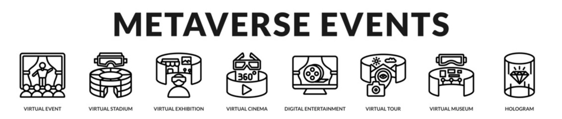 Metaverse events banner highlighting immersive digital venues and interactive audience experiences in Lineal Icon Style © Zero_wing