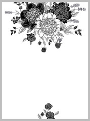 Vintage Black and white flowers border. Floral card. © marinavorona