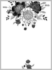 Vintage Black and white flowers border. Floral card. © marinavorona