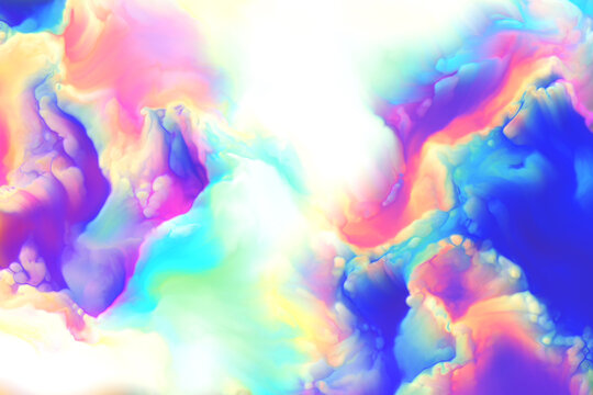 Abstract fantasy watercolor background. Digital render. Fluids mixing, swirling.