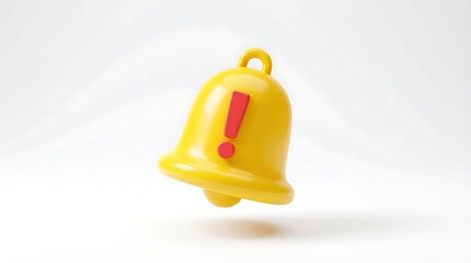 A bright yellow 3D bell with a red exclamation mark, symbolizing alerts, notifications, and important information.