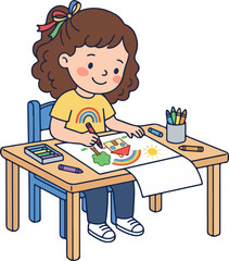 Cute boy drawing picture creative activity cartoon illustration