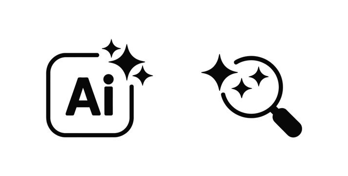 Adobe Illustrator icon with sparkles and magnifying glass with stars, clean design