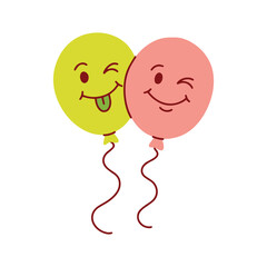 Naklejka premium Two cheerful pink and yellow balloons with smiling faces used for april fools day party decorations and festive school event flyers. Hand drawn balloons for happy holiday celebrations.