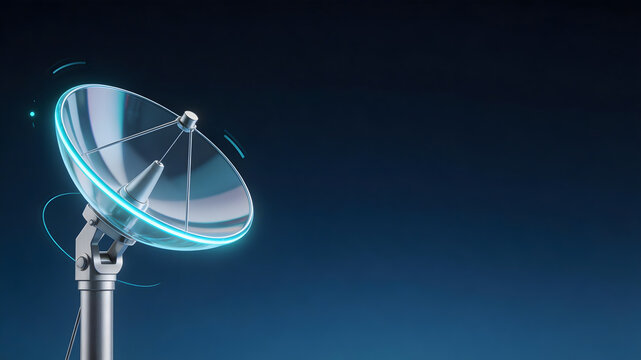 Futuristic satellite dish receiving signal on dark gradient background