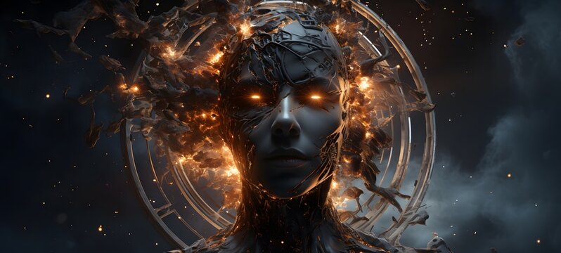 Astral vision Broken Cyborg meets cosmos ,generative AI