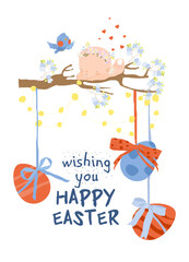 Naklejka premium Card for Easter Day with Little Cartoon Angels and Ester Eggs