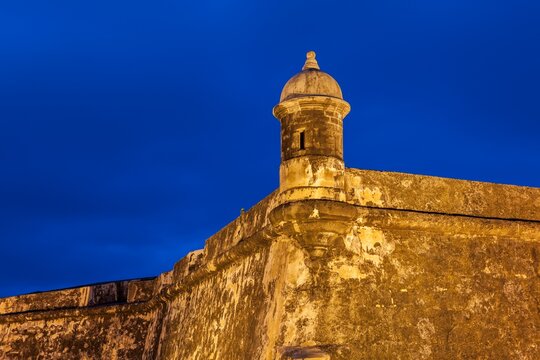 A well-preserved sentry box stands watch atop the fortified walls of Castillo San Felipe del Morro in Old San Juan