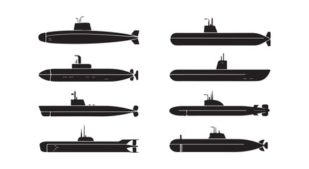 Submarine silhouette set of naval underwater vessels and military ocean boat icons for navy army © Creative_Aminur