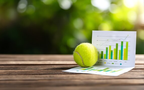 Infographic Chart on Wooden Table with Yellow Tennis Ball and Green Background