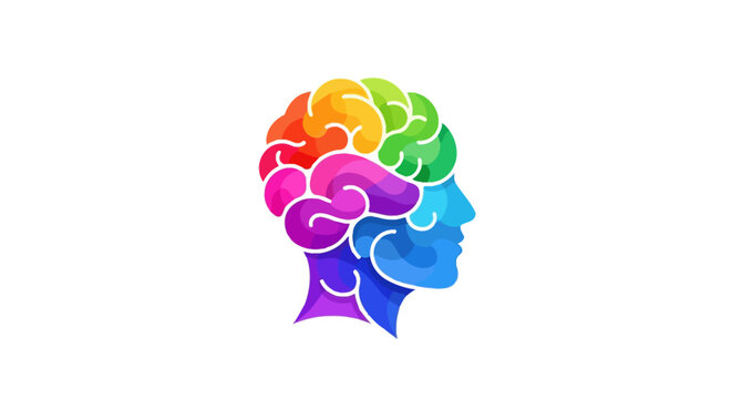 Colorful Brain with Human Face - Psychology, Intelligence, and Mind Concept